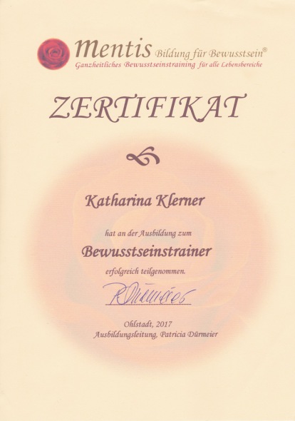 Zertifikat Ausbildung zum Bewusstseinstrainer