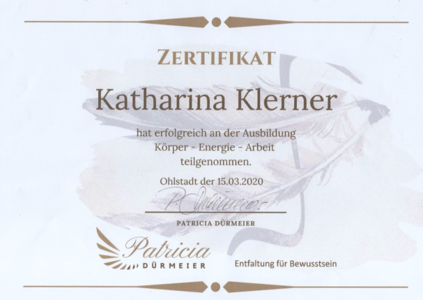 Zertifikat Ausbildung für Körper-Energie-Arbeit